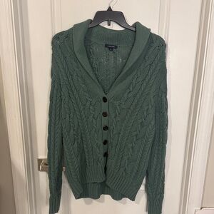Lands' End Sage Green Cable Knit Cardigan